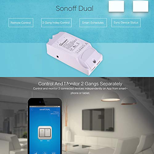 Docooler Dual R2 WiFi Inalámbrico Smart Switch 2 Gang Smart Home El Control Remoto de WiFi Funciona con Google Home (1pc)