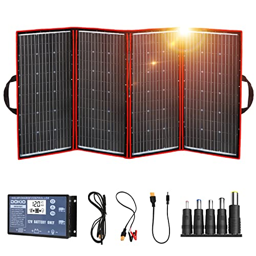 DOKIO Kit Panel Solar Plegable 300W 12V monocristalino portátil, plegable, imermeable,ideal para la energía solar al aire libre, embarcaciones, camping, caravanas o autocaravanas.para batería de 12V
