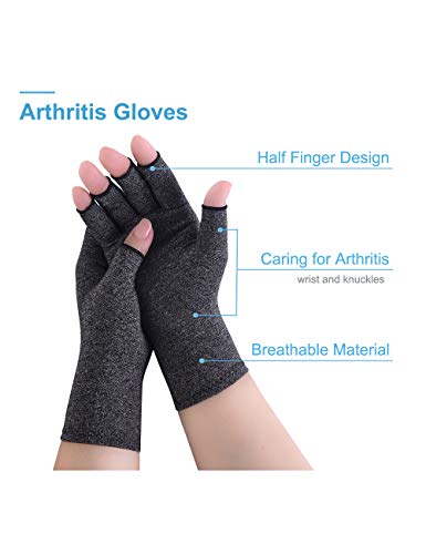 Donfri 2 pares de guantes de compresión para artritis, sin dedos, para aliviar el dolor, para juegos y para dar calor, aptos para mujeres y hombres (S, gris)