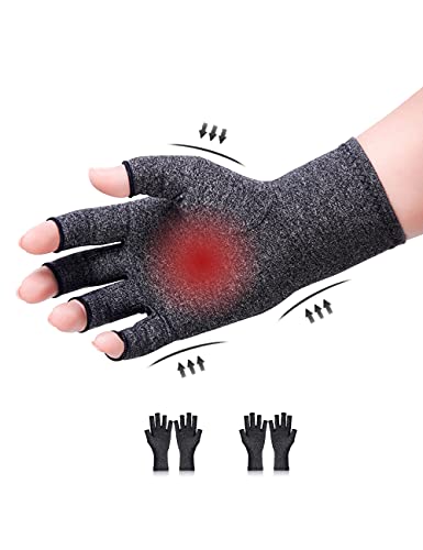 Donfri 2 pares de guantes de compresión para artritis, sin dedos, para aliviar el dolor, para juegos y para dar calor, aptos para mujeres y hombres (S, gris)
