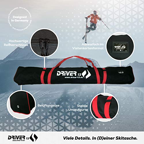 Driver13 ® Bolsa para Bastones de esquí, Bolsa de esquí para el Almacenamiento y el Transporte Durante el esquí, Impermeable 160 cm Negro-Rojo