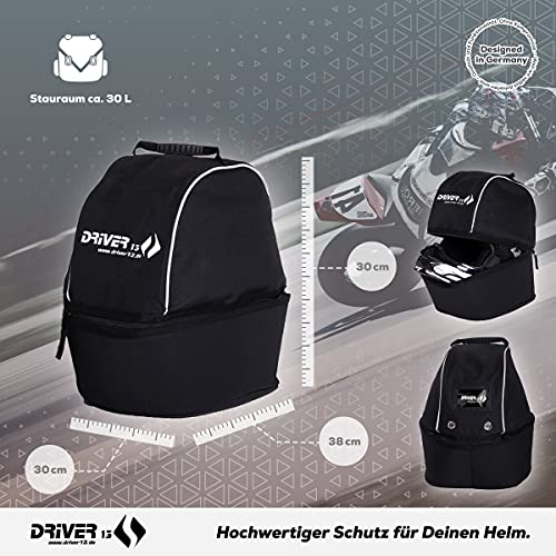 Driver13 ® Bolsa para Casco XL para Casco de Moto, Bolsa para Casco de Motocross negra acolchada