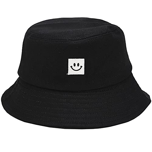 DURINM Sombrero de Pescador Sombrero del Pescador Smiley Algodón Plegable Bucket Hat Al Aire Libre Visera para Senderismo Camping y Playa (Negro)