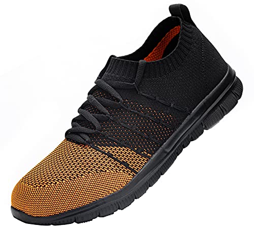 DYKHMILY Zapatos de Seguridad Cabeza de Acero Mujer Sra Antideslizante Impermeable Zapatos de Trabajo Respirable Luz(Naranja,37)