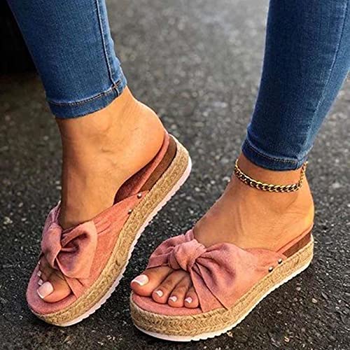 DZQQ Sandalias para Mujer, Zapatos de Verano, cuñas, Sandalias Bonitas de Fondo Grueso, Verano 2020, Sandalias de Plataforma Impermeables con Lazo de Mariposa, Zapatos