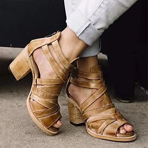 DZQQ Zapatos de Mujer, Sandalias de Cuero con Tiras de Verano para Mujer, Sandalias de cuña para Mujer, Zapatos Informales con Punta Abierta y Tobillo de Talla Grande 35-43