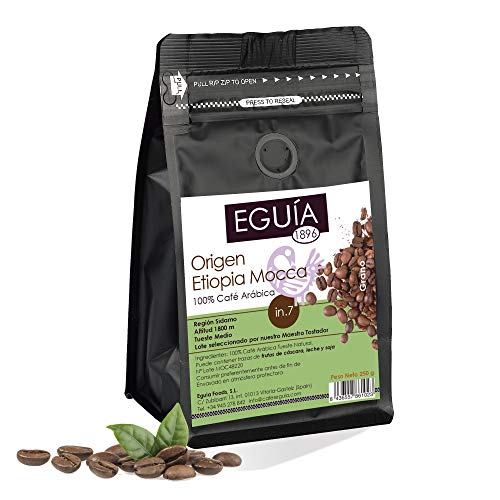 Eguia cafe en grano natural pack de 4 × 250g-No amargo & tostado medio arabica café grain de 4 orígenes Etiopía, Colombia, Guatemala & Brasil