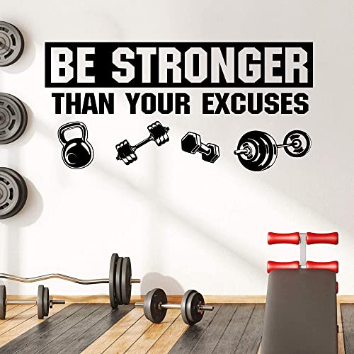 El gimnasio es más fuerte que tus excusas Pegatinas de pared con mancuernas Entrenamiento deportivo cruzado Calcomanía de pared motivacional Vinilo A4 80x39cm