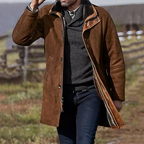 ELIAUK Cappuccino - Abrigo de merino español para hombre, chaqueta cálida y casual, abrigo largo suelto de invierno, chaqueta de gabardina y diseño de cremallera