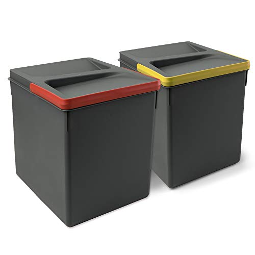 EMUCA - Cubos de Basura, Cubos de Reciclaje para Base Recortable, Juego de 2 contenedores de Alto 266mm y Capacidad 15 litros
