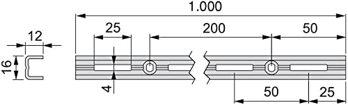 EMUCA Perfil Cremallera estanteria Blanco, perforación Simple 50mm para escuadras de Estante, L 1000mm, Pack de 10 Piezas