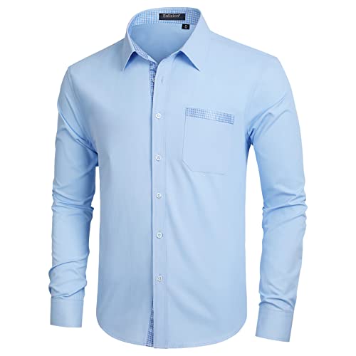 Enlision Camisas Azul Claro Hombre Formal Manga Larga Camisa Casual Business Boda Fiesta Camisa de Vestir Clásica con Color de Contraste Bolsillo XL