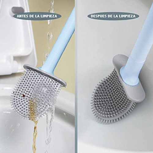 Escobilla Baño Silicona Suave y Flexible para una Mejor Limpieza - Escobilla de Baño Color Celeste con Secado Rápido - Escobilla WC Montaje en Pared para Mayor Comodidad - Accesorio de baño