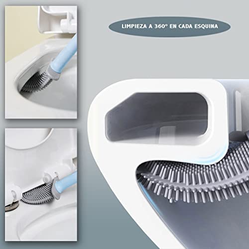 Escobilla Baño Silicona Suave y Flexible para una Mejor Limpieza - Escobilla de Baño Color Celeste con Secado Rápido - Escobilla WC Montaje en Pared para Mayor Comodidad - Accesorio de baño