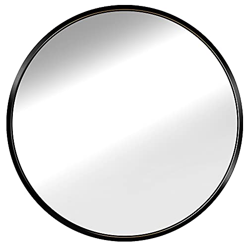 Espejo de pared redondo para entrada, baño, sala de estar, espejo redondo de metal para pared (negro, 60 cm)