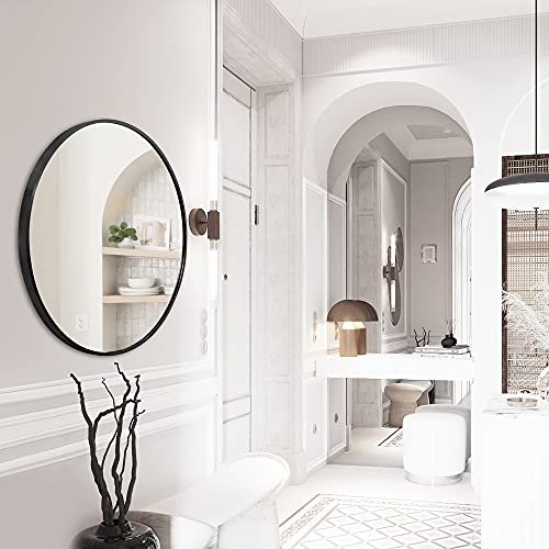 Espejo de pared redondo para entrada, baño, sala de estar, espejo redondo de metal para pared (negro, 60 cm)