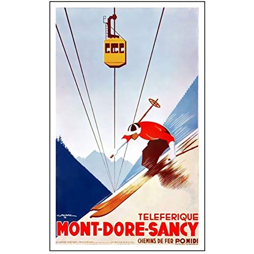 Esquiar en Chamonix Mont Blanc Cartel de viaje retro vintage Impresión de lienzo Pared Home Bar Arte Carteles Decoración Regalo-50x70cm Sin marco