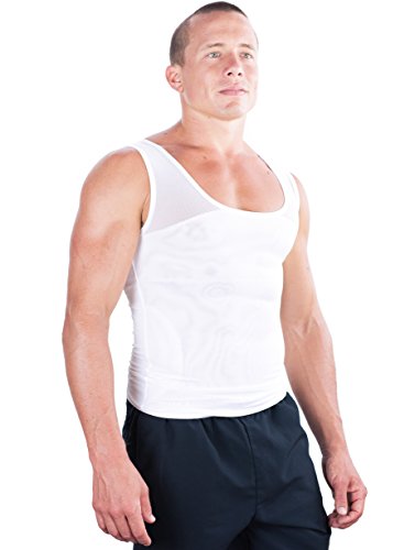 Esteem Apparel Camisa de compresión de pecho original para hombre para ocultar ginecomastia Moobs (blanco, mediano)