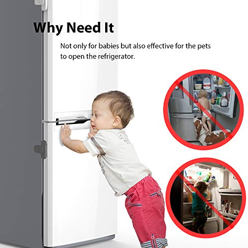 EUDEMON Cerradura para refrigerador de una puerta para seguridad infantil, cerradura para puerta del congelador, fácil de instalar, utiliza adhesivo 3M VHB, sin herramientas ni brocas (Gris)