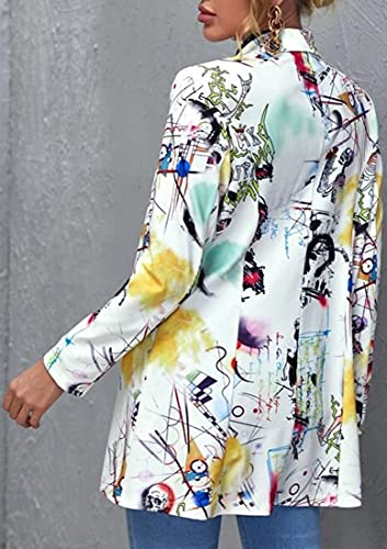 EUDOLAH Chaqueta Moda Chica Mujer con Un Solo Pecho Blazers Casual Ligero para Mujer 1 Grafiti Blanco,XL