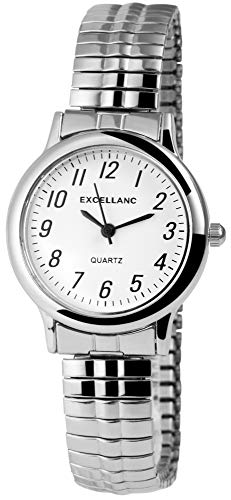 Excellanc llanc Mujer Reloj con cordón plata metal blanco clásico elegante cuarzo analógico reloj de pulsera