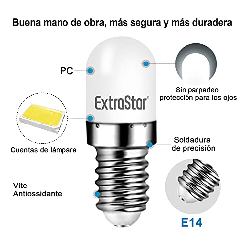 EXTRASTAR Bombilla LED Directivo E14 2W, Equivalente a 14 W Halógena, 6500K Luz Día, 130 Lumen-4 pcs