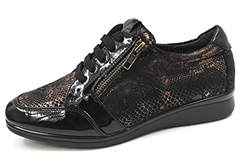 EZ - Zapato Mujer Plano con Cordoneras Estilo Cásual | Zapatilla Bamba Plana Flexible | Original Calzado Vegano (Negro-Marron, Numeric_38)