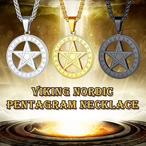 FaithHeart Pentáculo Estrella de Cultura Nórdica Colgante Redondo Acero Inoxidable 316L Regalo Amuleto Protección Joyerías Modernas de Estilo Retro para Hombres