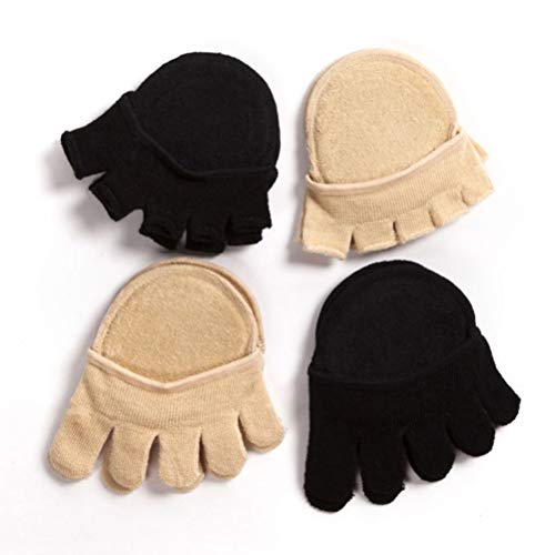 FENICAL 2 Pares/Paquete Calcetín de protección de Cinco Dedos Gel de Silicona Dedos del pie Separador de pies Calcetines de Mujer (Negro + Beige)