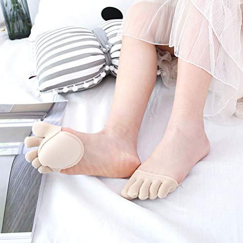 FENICAL 2 Pares/Paquete Calcetín de protección de Cinco Dedos Gel de Silicona Dedos del pie Separador de pies Calcetines de Mujer (Negro + Beige)