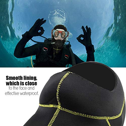Fictory Gorro de natación, 3 tamaños Keepdiving Neopreno de 3 mm Buceo cálido Gorro de Snorkel Capucha Accesorio para Deportes acuáticos(XL-Línea Amarilla)