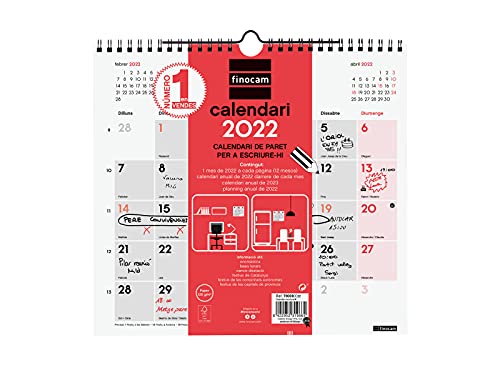 Finocam - Calendario 2022 M - 265x245 mm Neutro de Pared para Escribir Catalán