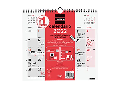 Finocam - Calendario 2022 M - 265x245 mm Neutro de Pared para Escribir Español