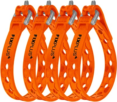 Fixplus Paquete de 4 correas Nano tamaño: corto y estrecho – Correa de amarre para seguridad, fijar, atar y amarrar, de plástico especial con hebilla de aluminio 23 cm x 1,2 cm (naranja).