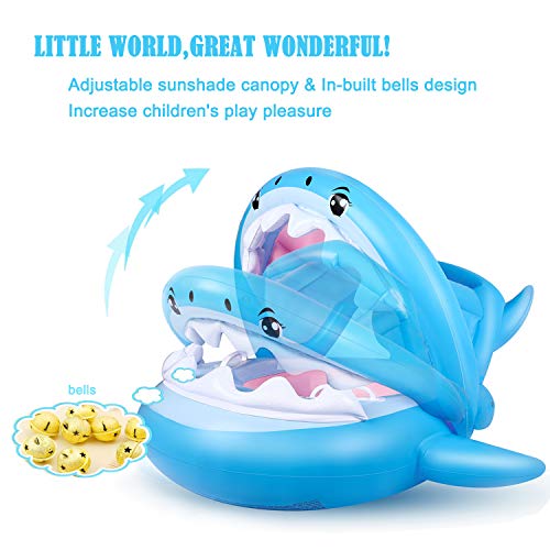 Flotador para Bebé Piscina Tiburón Tabla Hinchable con Inflable Toldo ,Barco Inflable Flotador para 6-37 Meses Niños