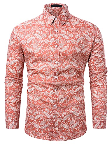 fohemr Camisa para Hombre de Corte clásico 100% algodón con Estampado Floral de Paisley