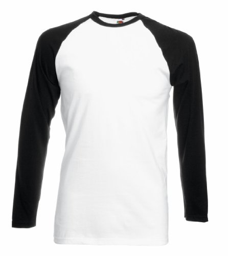 Fotl Long Sleeve Baseball tee Camisa, Multicoloured (White/Black), L para Hombre