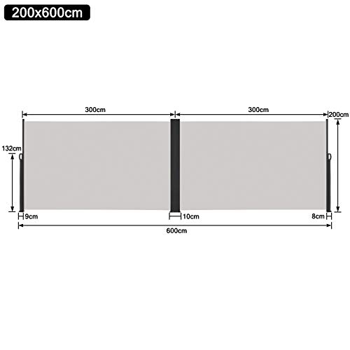 Froadp 200x600cm Toldos Lateral de Aluminio Retráctiles Sombrilla Protección Solar y Privacidad Extensible Sombrilla para Balcón Terraza Patio(Gris)
