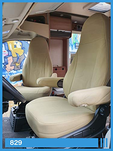 Fundas de Asiento para Conductor y copiloto, compatibles con Caravana Fiat Ducato 829, Color Beige