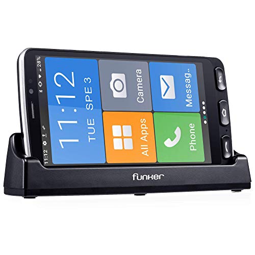 Funker E500I Easy - Telefono Móvil Smartphone 4G con Whatsapp para Personas Mayores, Botón SOS,Base de Carga, Iconos XXL, Pantalla de 5.5” Pulgadas HD, 16 GB de Memoria Ampliable, Android 10 (Negro)