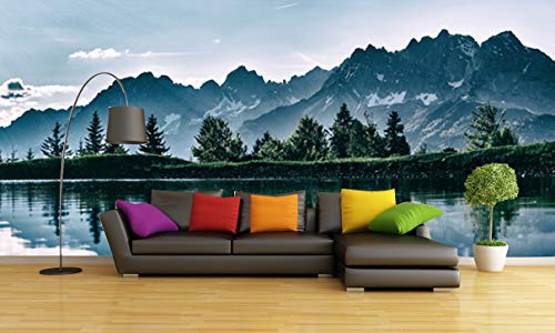 G1 | Fotomural Lago Montañoso | Vinilo Adhesivo Decorativo Gran Formato | Diseño Elegante | Medidas 350cm x 250cm (1 Unidad)