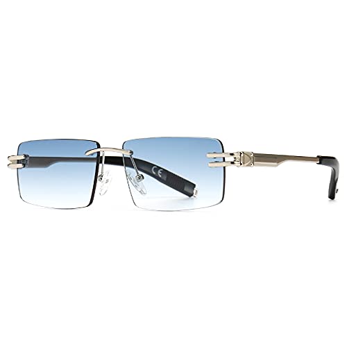 Gafas de sol retro sin montura para hombres mujeres rectangulares con montura ultra pequeña gafas de sol con lentes transparentes