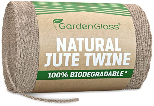 GardenGloss® Cinta de Fibra Natural de Yute (100 m de Longitud, 1 mm de Grosor) - 100% Biodegradable - Cordón de Dos Hilos para jardinería, Manualidades, Bricolaje y Envolver Regalos