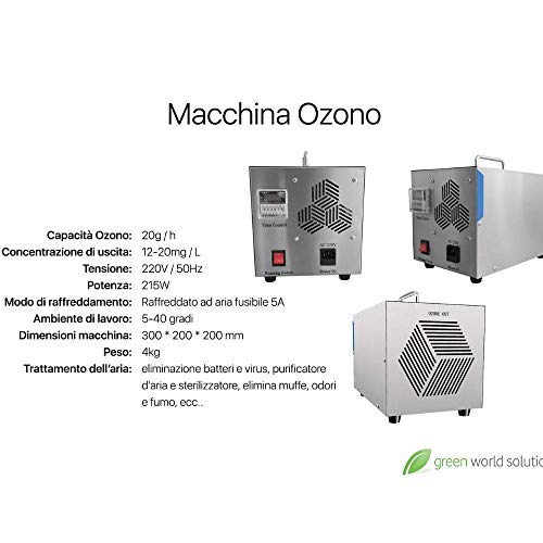 Generador de ozono para purificación de aire y agua profesional, hasta 300 m², ozonizador 20 g/h con temporizador, purificador de aire para grandes y pequeños entornos, (20.000 mg/h)
