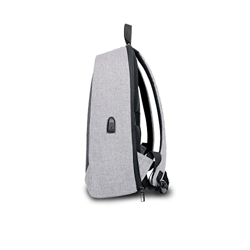 Genérico Mochila gris antirrobo con salida USB, tirantes acolchados y transpirables, gran capacidad, cremallera 180º apertura completa, porta ordenador y porta tablet.