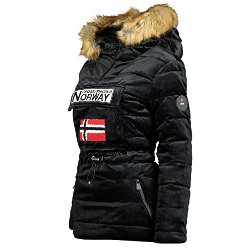 Geographical Norway - Parka para mujer con capucha (Negro, XL)