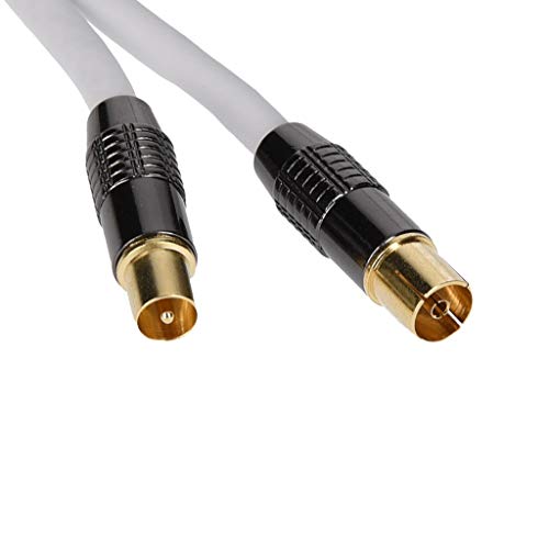 GEORGES Cable coaxial de antena de satélite, recto y acodado de 90°, dorado en los colores negro y blanco, adecuado para TV, HDTV, radio, DVB-T2, DVB-C, DVB-S, DVB-S