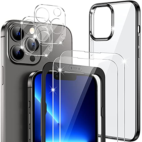 GESMATEK funda compatible con iPhone 13 pro max, con 2 piezas de Protector de Pantalla de Cristal Templado y 2 piezas de protector de lente de cámara, con Marco de Instalación.