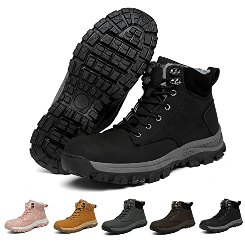 Geweo Botas de Nieve Invierno Cálidas Forro Piel Botines Hombre Mujer Antideslizantes Boots Exterior Trekking Zapatos Senderismo Sneakers Unisex Negro 42 EU