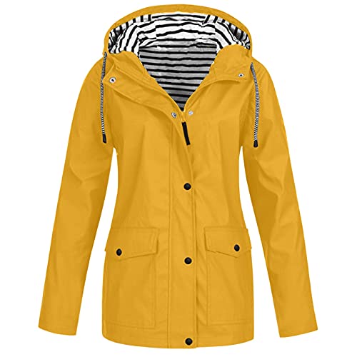 Ghemdilmn Friesennerz - Chubasquero para mujer, cortavientos, chaqueta de entretiempo para exteriores, impermeable, con capucha, resistente al viento, ligera, amarillo, M